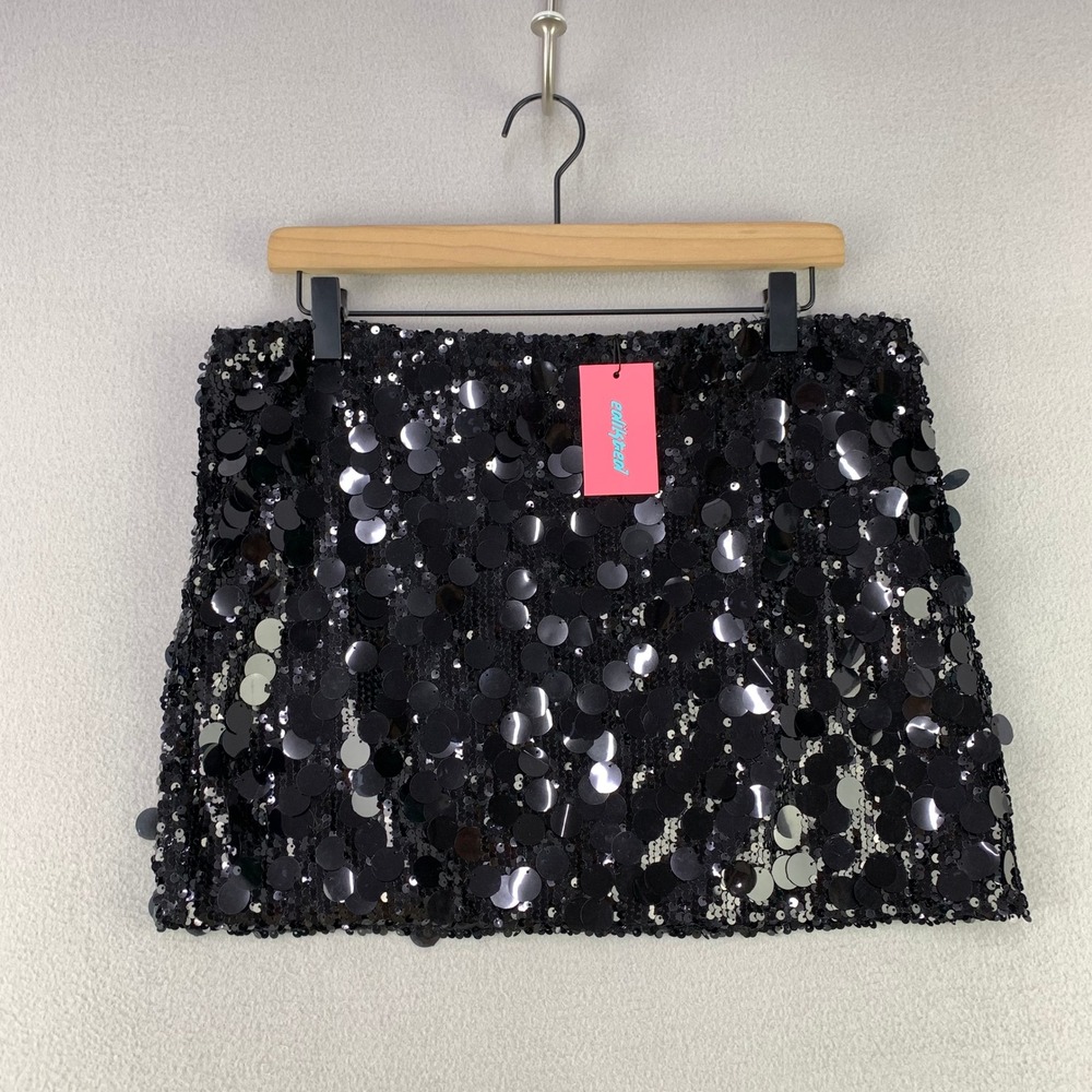 Edikted Sequin Mini Skirt Women XL Black Party Night Out Glam Sparkly NWT